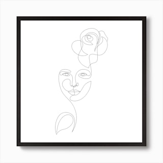 Woman With Flower Square Line Art Print