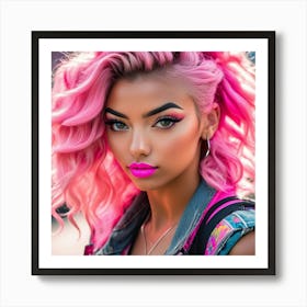 Pink Haired Girl kl 1 Art Print