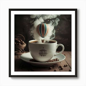 Hot Air Balloon In A Cup Of Coffee Art Print