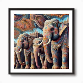 Elephants under an Umbrella Art Print