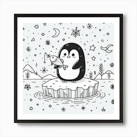 Line Art penguin 1 Art Print