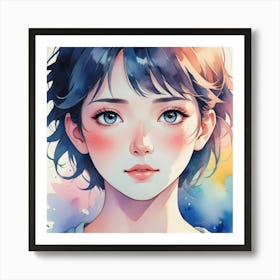 Anime Girl With Blue Eyes 1 Art Print