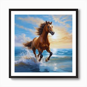 Brown Horse Running On The Beach Art Print