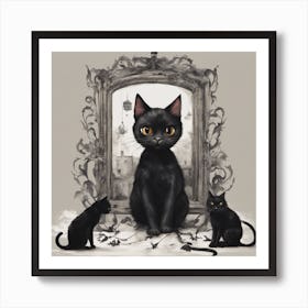 Black Cats In A Mirror Art Print