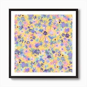 Spring Daisies Floral Mustard Square Art Print