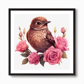 Bird With Roses 6 Art Print