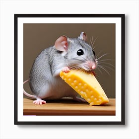 Surrealism Art Print | Mouse Holds Cheese For Dear Life Art Print