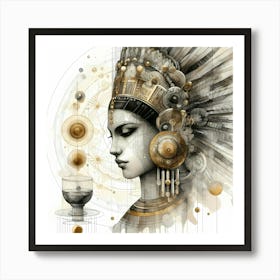 Atztec Culture Beauty And A Glas Creative Illustration Art Print