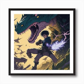 Of A Boy Fighting A Dragon Art Print