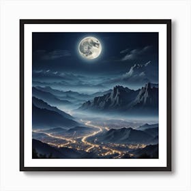 Full Moon Over The Mountains Art Print