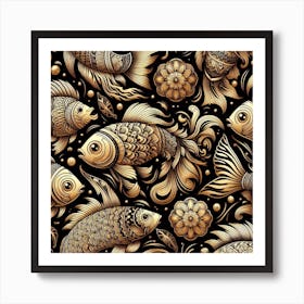 Fish, gold color 3 Art Print