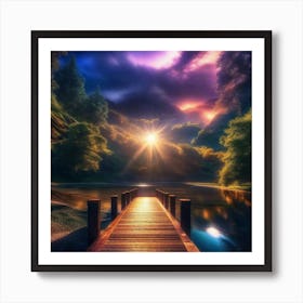 Wooden Bridge Over A Lake Art Print