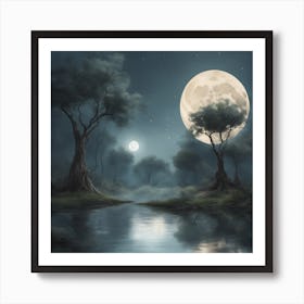 Full Moon Over The Water Art Print