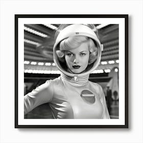 Vintage astronaut woman Art Print