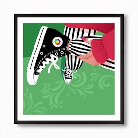 Sneakers And Stripes Square Art Print