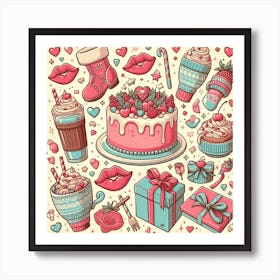 Valentine's Day, kiss pattern 1 Art Print