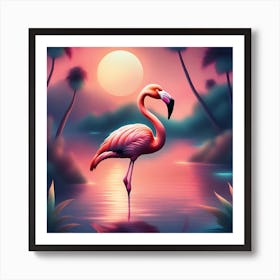 Flamingo Full Moon Art Print