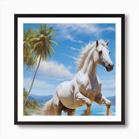 White Horse On The Beach Art Print