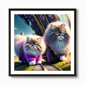 Cats Choo-Choo Train Day Art Print