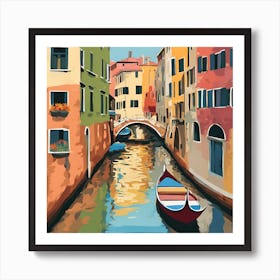 Beautiful Venice canals with gondolas and bridges, charming, romantic, high detail, cityscape, Paul Klee art style Art Print