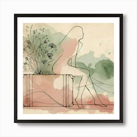 Woman Sitting On A Suitcase 1 Art Print