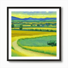 Sunset Over the Farm Golden Views and Cozy Home Starry Night Art Print