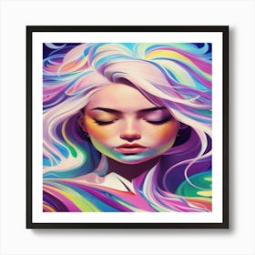 Elegant Woman Face With Rainbow Hair 1 Art Print