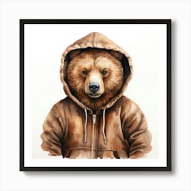 Watercolour Cartoon Grizzly Bear In A Hoodie 3 Art Print