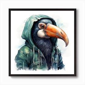 Watercolour Cartoon Toucan In A Hoodie 1 Art Print