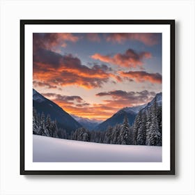 A Sunset in the Snowy Mountains Art Print