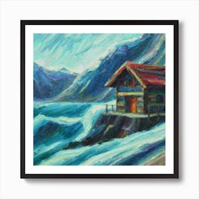 Acrylic and impasto pattern, mountain village, sea waves, log cabin, high definition, detailed geometric 19 Art Print