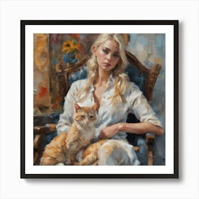 Girl With A Cat Art Print