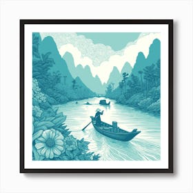 Rowing Boat Sunset Water Landscape Art Print