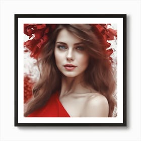 Beautiful Woman In Red Dress Art Print