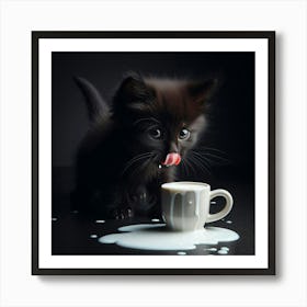 Kitten Licking Milk Art Print