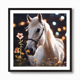 White Horse In The Field Art Print