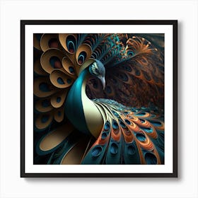 Peacock Bird Feathers Colorful Texture Abstract Art Print