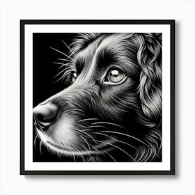 Black And White Dog Portrait Art Print
