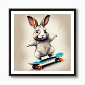 Bunny Skateboarding 2 Art Print