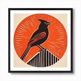 Retro Bird Lithograph Northern Cardinal 2 Art Print