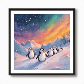 Penguins In The Snow 1 Art Print