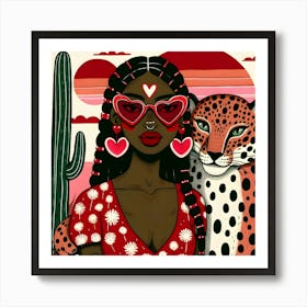 Valentine'S Day - Black Girl with Cheetah Art Print