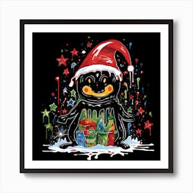 Penguin Santa Hat Art Print