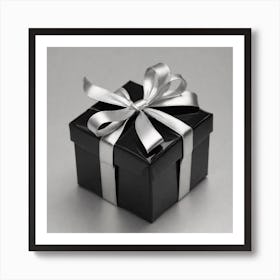 Black Gift Box With Silver Ribbon Art Print