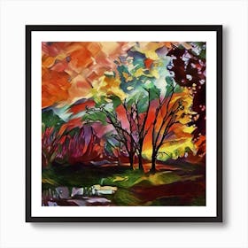 Sunset In The Woods Art Print