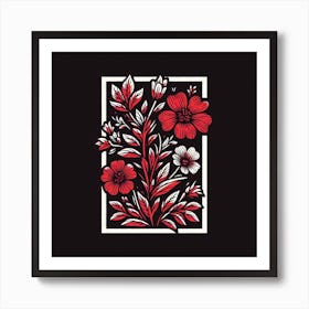 Red Flowers In A Frame 2 Art Print