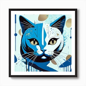 Abstract Blue Cat Poster Artwork Art Print