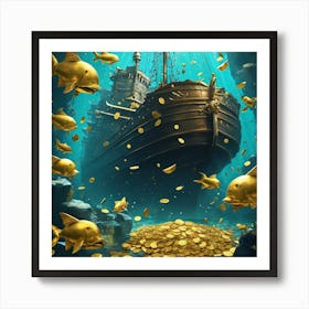 Gold Coins In The Sea Art Print