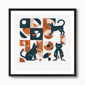 Cats And Geometric Shapes Art Print