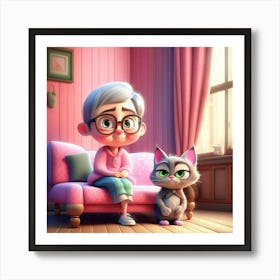 Old Lady And The Cat 1 Art Print